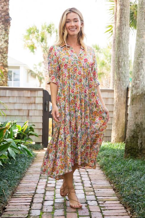 Natural Life Dresses & Skirts - Natural Life Rebecca Tiered Midi Dress Flowy Floral Cottage Boho Pockets XXL